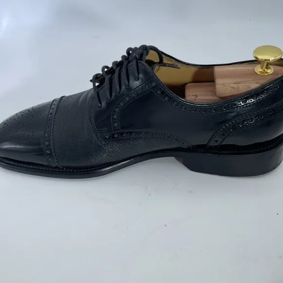 VTG San Remo Men's 9.5D Made in Italy Black Leather Cap Toe Oxford Dress Shoes