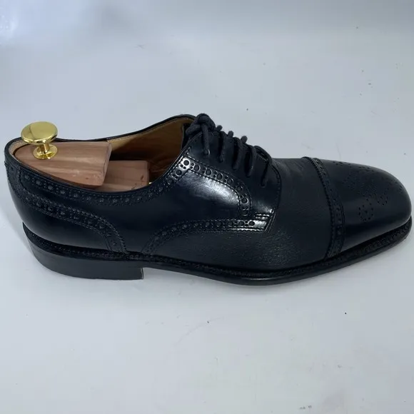 VTG San Remo Men's 9.5D Made in Italy Black Leather Cap Toe Oxford Dress Shoes