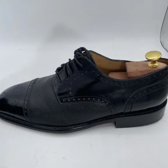 VTG San Remo Men's 9.5D Made in Italy Black Leather Cap Toe Oxford Dress Shoes