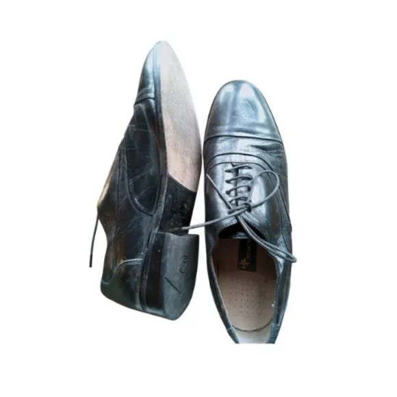 VTG Stacy Adams Black Leather Cap Toe Oxfords Men's 9M Dress Shoes