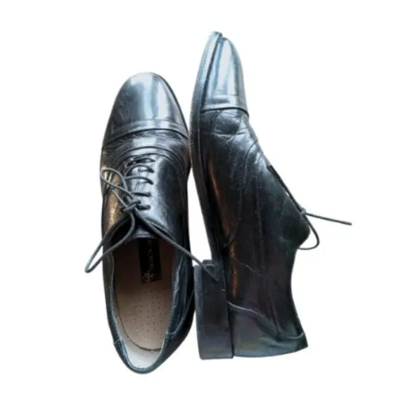 VTG Stacy Adams Black Leather Cap Toe Oxfords Men's 9M Dress Shoes