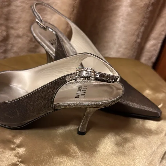 VTG Stuart Weitzman Silver Metallic heels Sz 7.5M