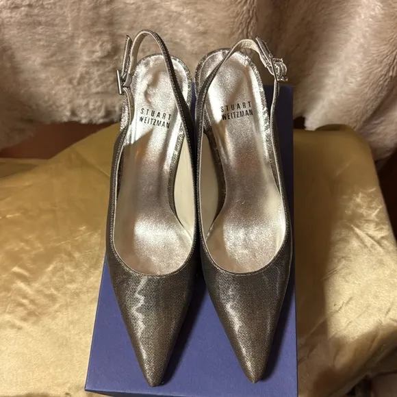 VTG Stuart Weitzman Silver Metallic heels Sz 7.5M