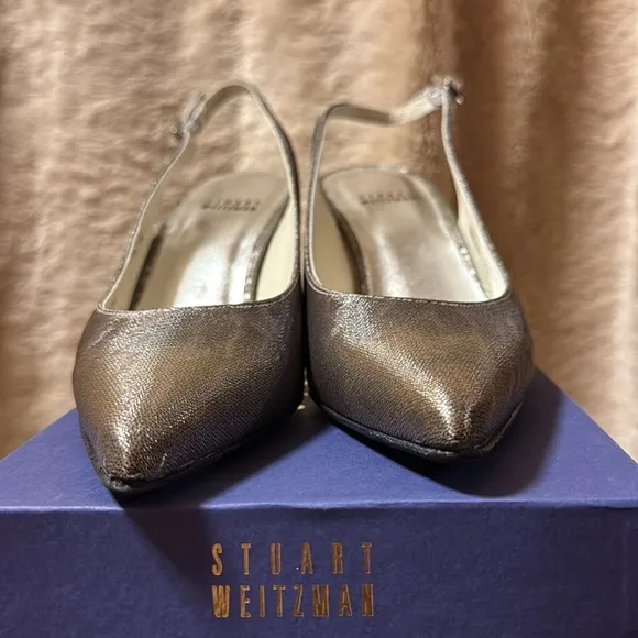 VTG Stuart Weitzman Silver Metallic heels Sz 7.5M