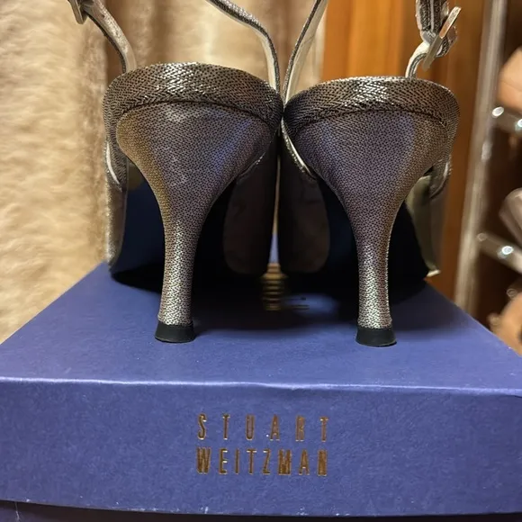 VTG Stuart Weitzman Silver Metallic heels Sz 7.5M