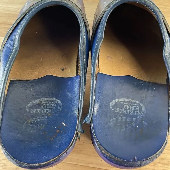 Vtg Swedish Wooden Clogs Women’s Size 7 (37) Blue Leather Handmade