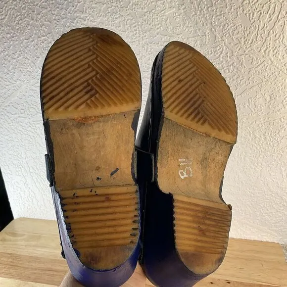 Vtg Swedish Wooden Clogs Women’s Size 7 (37) Blue Leather Handmade