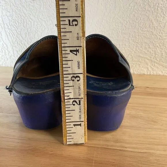 Vtg Swedish Wooden Clogs Women’s Size 7 (37) Blue Leather Handmade