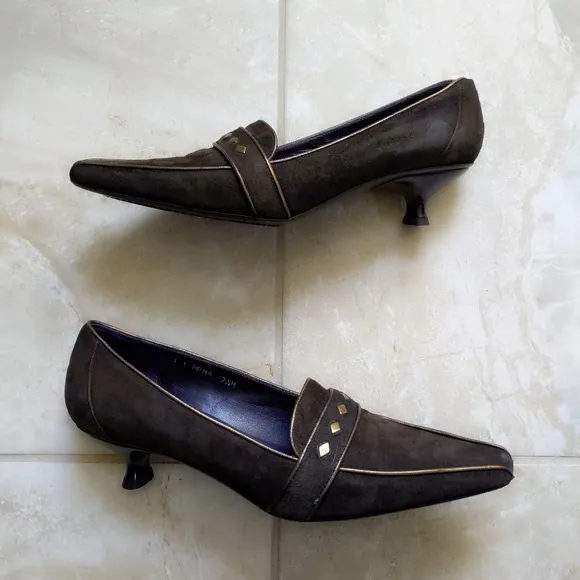 Vtg Victorian Donald Pliner Suede Pointy Heels 7.5