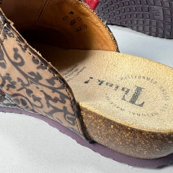 VTG Y2K Think! Size 5.5US 36EU Velvet Brocade Patchwork Clogs Slide Shoe Comfort