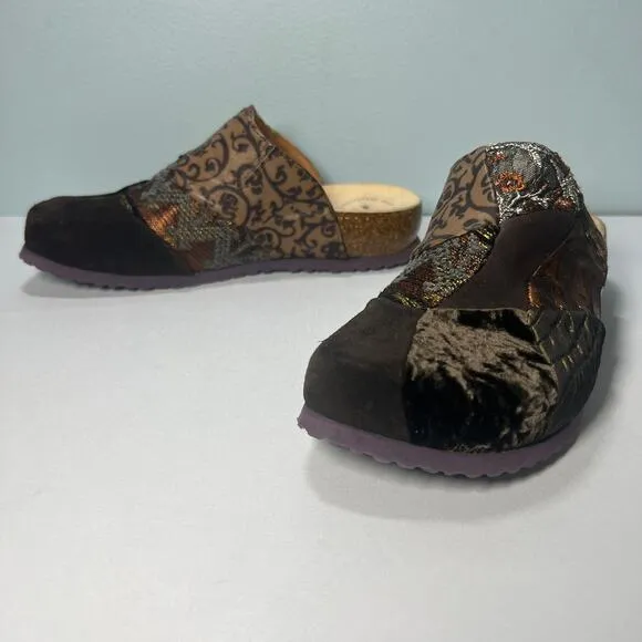 VTG Y2K Think! Size 5.5US 36EU Velvet Brocade Patchwork Clogs Slide Shoe Comfort