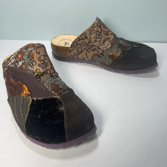 VTG Y2K Think! Size 5.5US 36EU Velvet Brocade Patchwork Clogs Slide Shoe Comfort