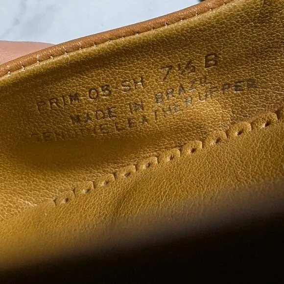 Vtg Y2K Unisa Prim Tan Leather Open Back Bow Kitten Heel Mule Slides Sz 7.5