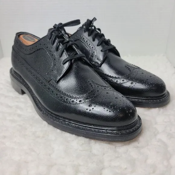 Vtg 90's Sears Oxfords Shoes Mens Size 8Ee Black Leather Wingtip Brogue