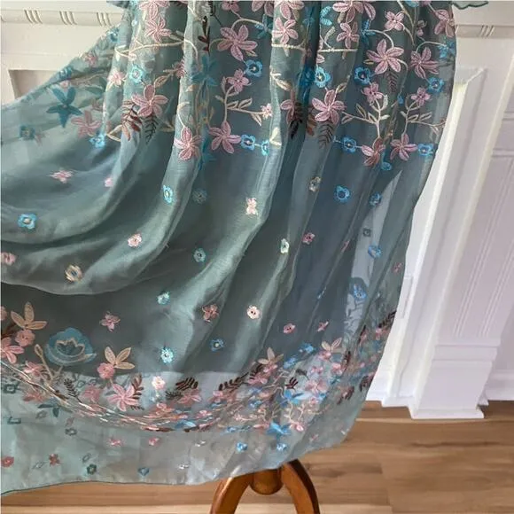 Whimsical Embroidered One Size Plus Size Boho Dress Flare Sleeve Floral XL 1X