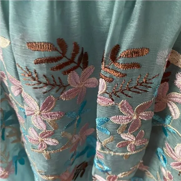 Whimsical Embroidered One Size Plus Size Boho Dress Flare Sleeve Floral XL 1X
