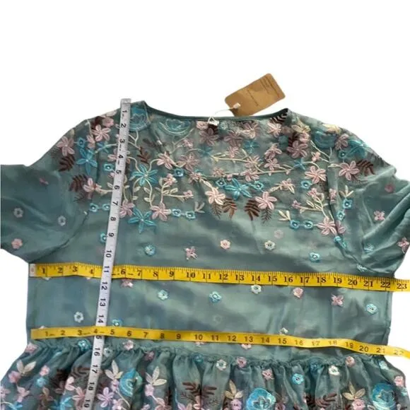 Whimsical Embroidered One Size Plus Size Boho Dress Flare Sleeve Floral XL 1X