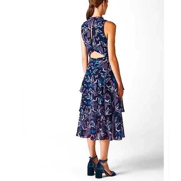 WHISTLES Papillon Print Tiered Dress