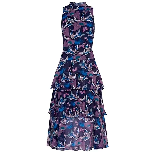 WHISTLES Papillon Print Tiered Dress