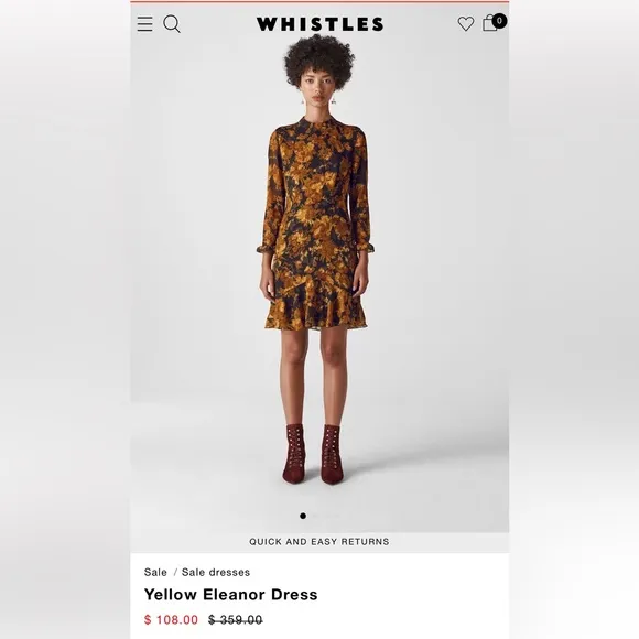 Whistles Yellow Eleanor Dress, Yellow/Multi, WORN ONCE, Retail $359