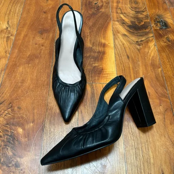 Wittner Huggins Black Leather Slingback Heels 10