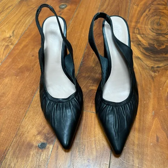Wittner Huggins Black Leather Slingback Heels 10