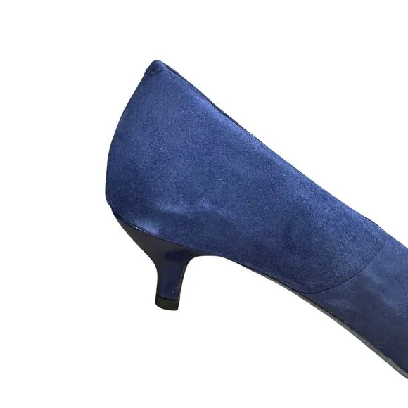 Womans trotters kiera kitten heel pumps in navy suede size 10M