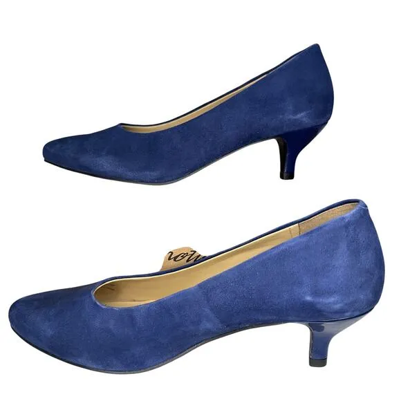 Womans trotters kiera kitten heel pumps in navy suede size 10M
