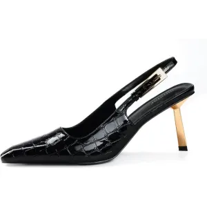 Women Croc Black Closed Toe 3.5 in Kitten Heels Pumps Square Toe Heeled