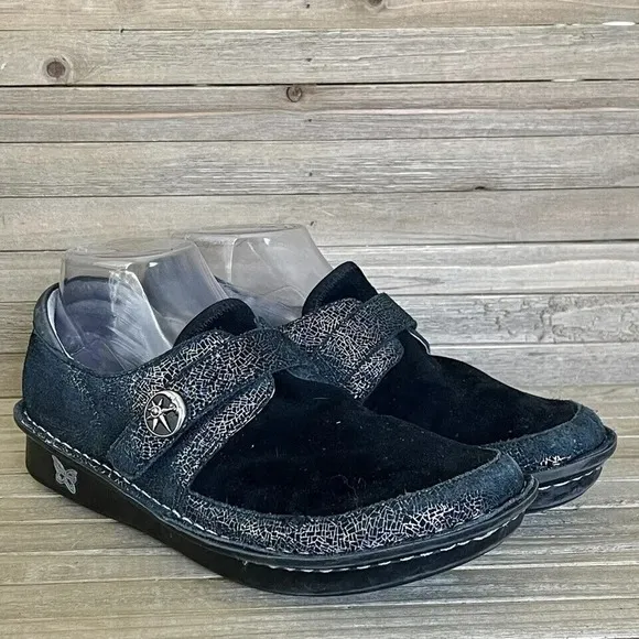 Womens Alegria Brena Moon Shadow Shimmer Metallic Black Comfort Clogs Size EU 38