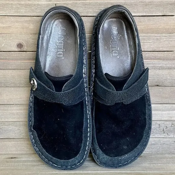Womens Alegria Brena Moon Shadow Shimmer Metallic Black Comfort Clogs Size EU 38