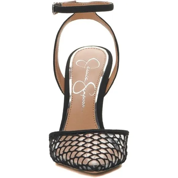 Women's Black Pirrie 2 Faux Synthetic Rubber Suede Ankle Strap Slingback Heels