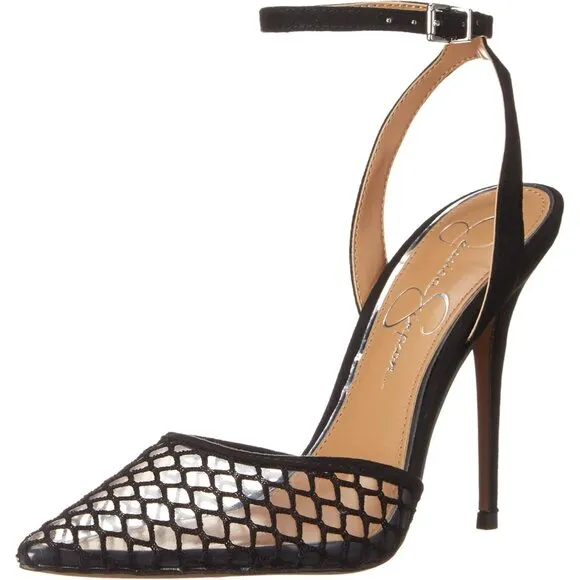 Women's Black Pirrie 2 Faux Synthetic Rubber Suede Ankle Strap Slingback Heels