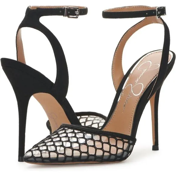 Women's Black Pirrie 2 Faux Synthetic Rubber Suede Ankle Strap Slingback Heels