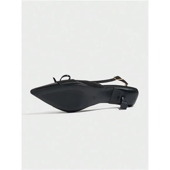 Women's Bow Decor Solid Pointed Toe Slip-On Kitten Heels, Stylish &amp; Comfortable