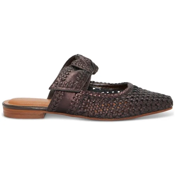 Women's Brown Woven Bow Flat Mules NWT