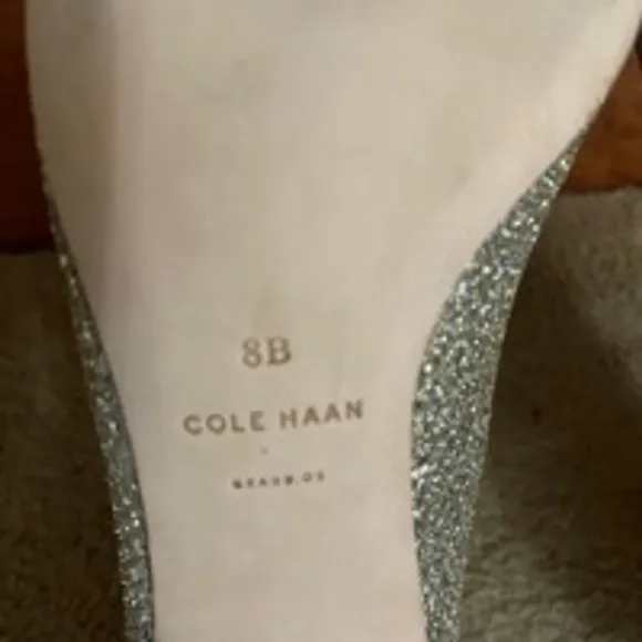 Women's Cole Haan Silver Glitter Pointed Toe Kitten Heel Pumps Size 8B Like New