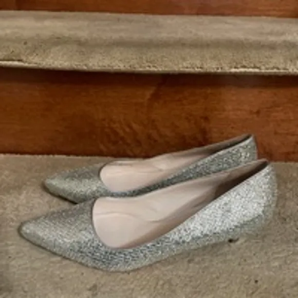 Women's Cole Haan Silver Glitter Pointed Toe Kitten Heel Pumps Size 8B Like New