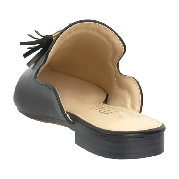 Women's Comfortable Black Pointed Toe Flat Loafer Slip On Mules