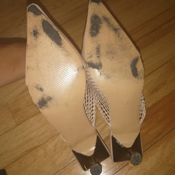 Women's cream colored mesh mules
