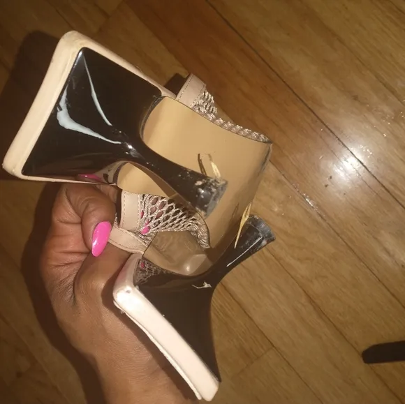 Women's cream colored mesh mules