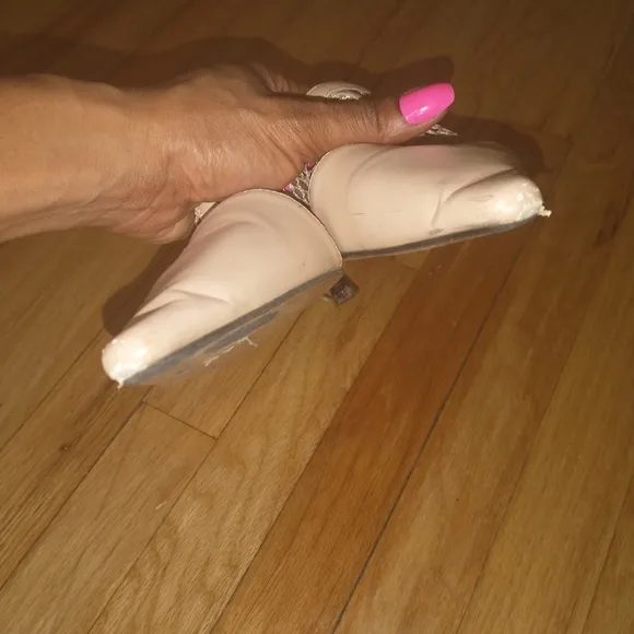Women's cream colored mesh mules