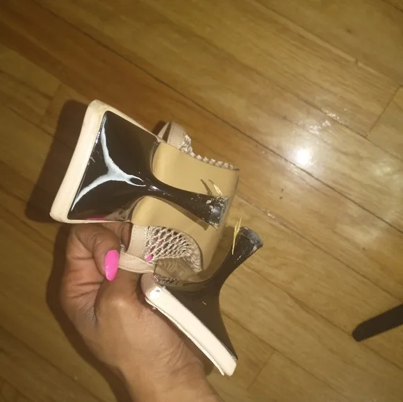 Women's cream colored mesh mules
