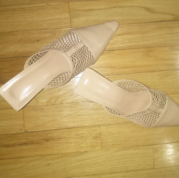 Women's cream colored mesh mules
