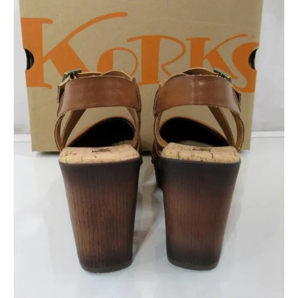 Women's Korks Wendy Cross Strap Studded Platform Heeled Clogs Tan Brown