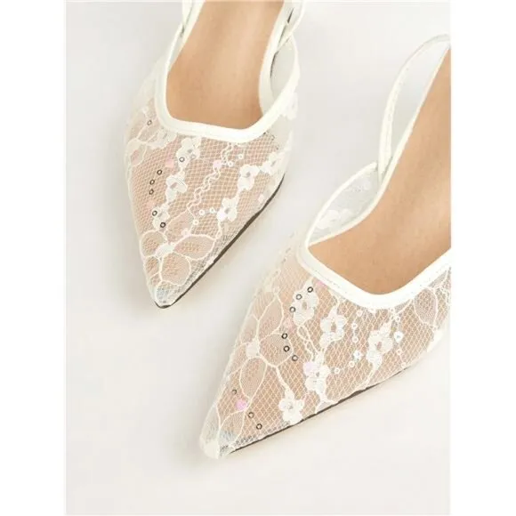 Women's Lace Mesh Cutout Kitten Fashionable Ankle Strap Open-Toe High Heel