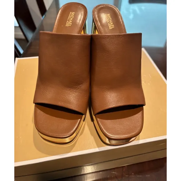 Women's Michael Michael Kors Celeste leather platform mule, luggage, US 9.5