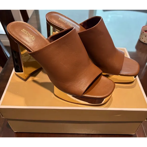 Women's Michael Michael Kors Celeste leather platform mule, luggage, US 9.5
