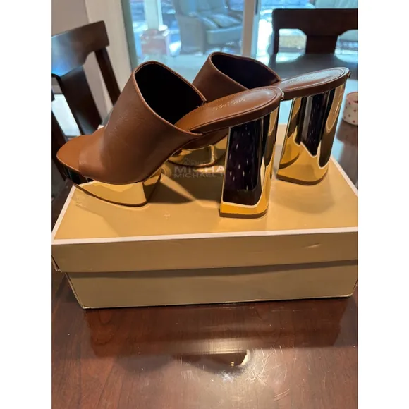 Women's Michael Michael Kors Celeste leather platform mule, luggage, US 9.5