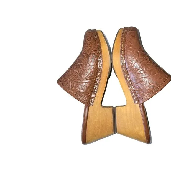 Womens Patricia Nash Laura Brown 8.5 Leather Tooled Cowgirl Mule Clogs